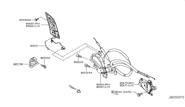 2016 Nissan 370Z Front Door Lock & Handle Diagram 1