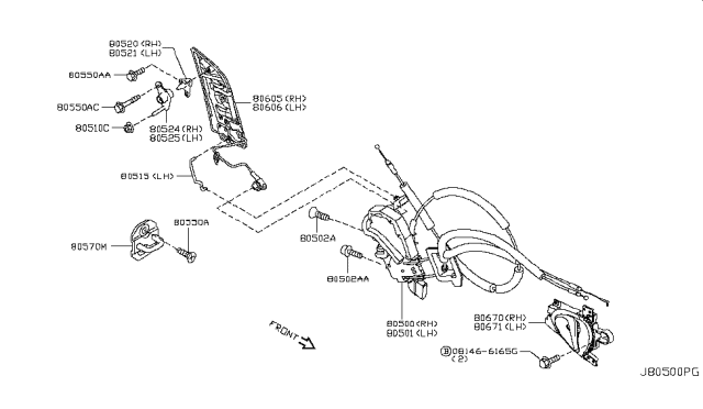 2017 Nissan 370Z Door Inside Handle Assembly, Passenger Side Diagram for 80670-6GA0A