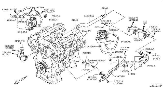 2011 Nissan 370Z Pipe-Water Inlet Manifold Diagram for 14053-JK20C