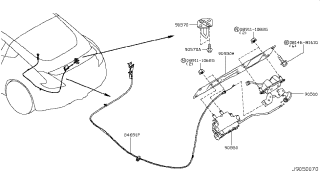 2011 Nissan 370Z Back Door Lock & Handle Diagram