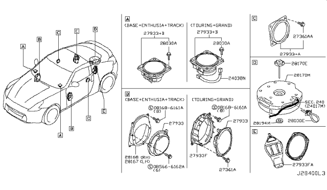 2014 Nissan 370Z Door Speaker Diagram for 28156-1TG0A