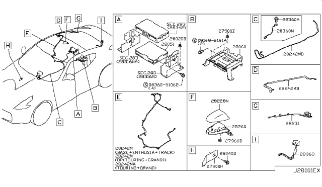 2009 Nissan 370Z Cover-Antenna Base Diagram for 28228-1EA1C