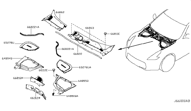 2010 Nissan 370Z Cowl Top & Fitting Diagram