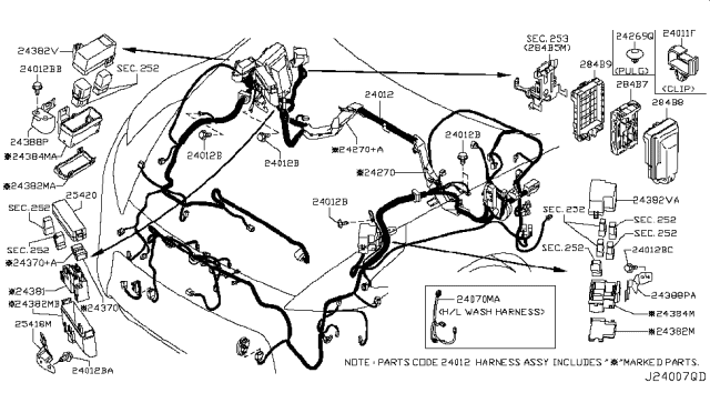 2010 Nissan 370Z Harness Assy-Engine Room Diagram for 24012-1ET2A