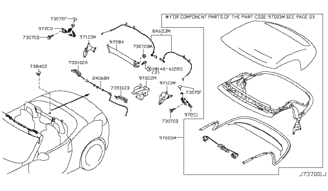 2010 Nissan 370Z Cable Assembly-FLIPPER Door, LH Diagram for 972C1-1ET0A