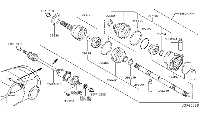 2009 Nissan 370Z Drive Shaft Rear RH Diagram for 39600-1EA0A