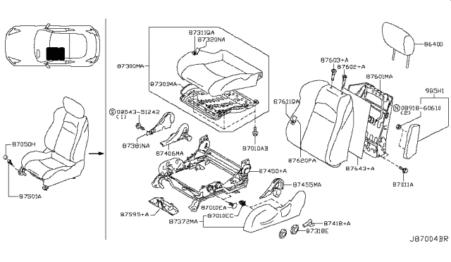 2018 Nissan 370Z Front Seat Diagram 1