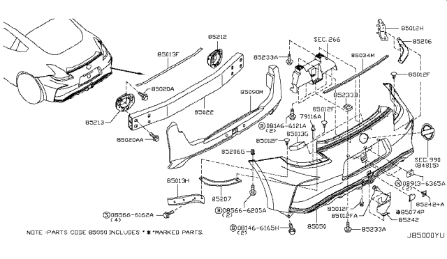 2016 Nissan 370Z Bracket-Rear Bumper Side,LH Diagram for 85223-6GA0A