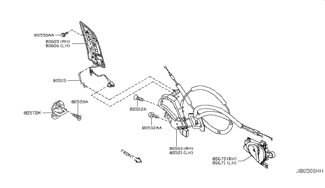 2016 Nissan 370Z Front Door Lock & Handle Diagram 2