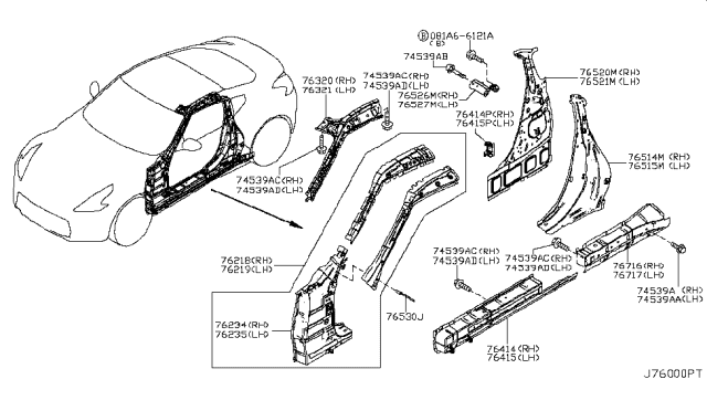 2014 Nissan 370Z Reinforce-Front Pillar,Upper LH Diagram for 76215-6GC0A