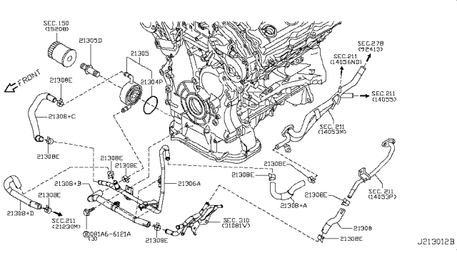 2017 Nissan 370Z Water Hose Heat Diagram for 14053-JK20B