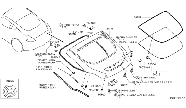 2017 Nissan 370Z Weatherstrip-Back Door Diagram for 90830-1EA0A