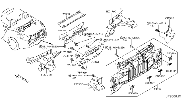 2019 Nissan 370Z Bracket-Rear Bumper Fascia,Center Diagram for 85042-1EA0A