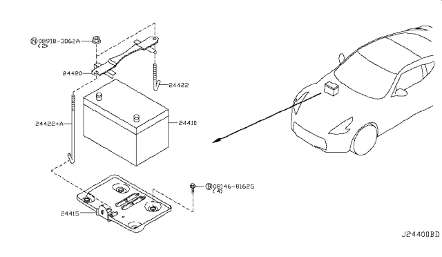 2009 Nissan 370Z Battery & Battery Mounting Diagram