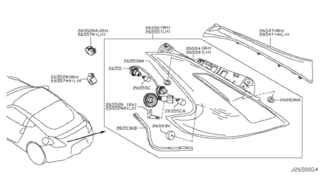 2009 Nissan 370Z Lamp Assembly-Rear Combination,LH Diagram for 26555-1EA0A