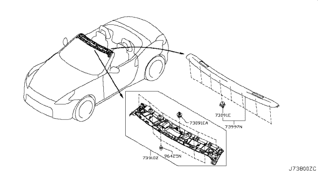 2011 Nissan 370Z Roof Trimming Diagram 3