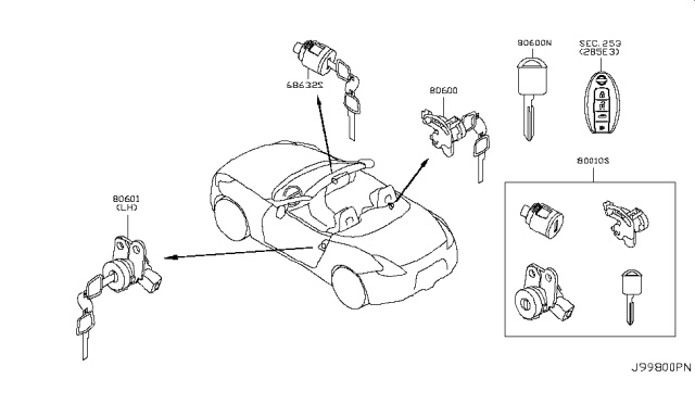 2014 Nissan 370Z Key Set & Blank Key Diagram 2