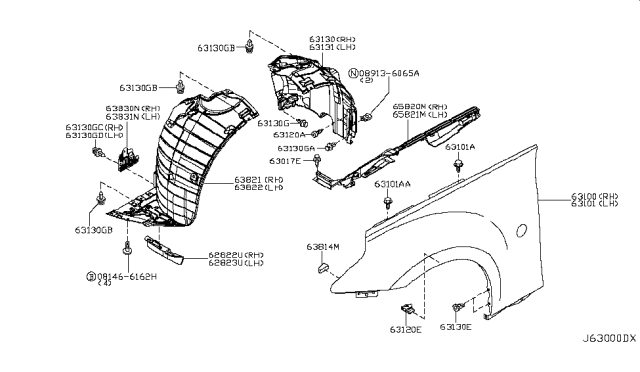 2009 Nissan 370Z Front Fender & Fitting Diagram