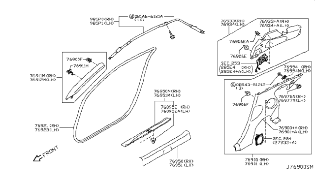 2014 Nissan 370Z Bracket-Rear Side,LH Diagram for 76995-1EA1A