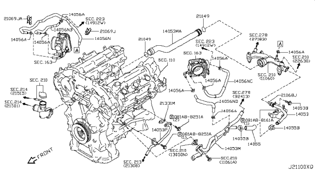 2018 Nissan 370Z Hose-Water Diagram for 14055-JK20A