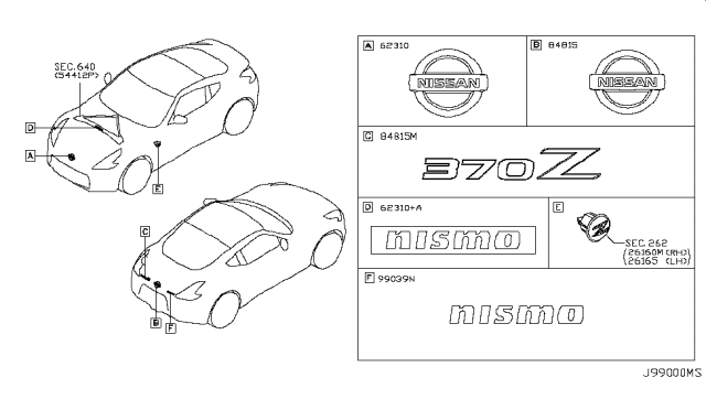 2012 Nissan 370Z Emblem & Name Label Diagram 3