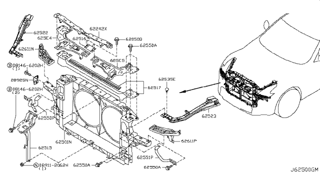 2012 Nissan 370Z Front Apron & Radiator Core Support Diagram 1