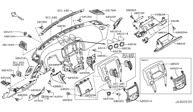 2018 Nissan 370Z Panel & Pad Assy-Instrument Diagram for 68200-1EA5A