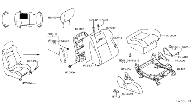 2009 Nissan 370Z Front Seat Diagram 7