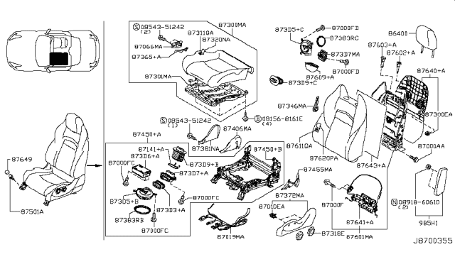 2012 Nissan 370Z Clip Diagram for 87648-1EA0A