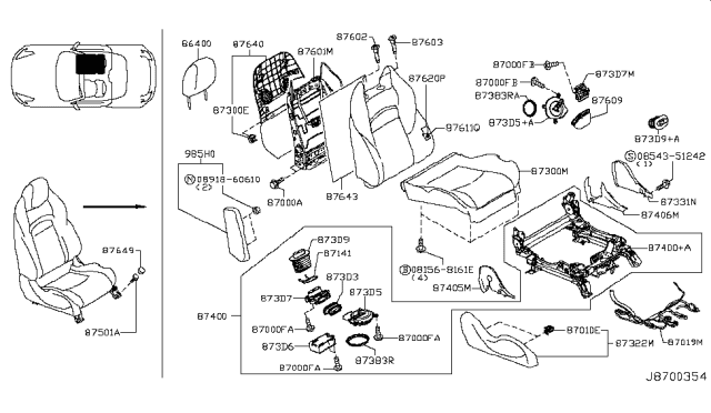 2010 Nissan 370Z Cushion Assembly - Front Seat Diagram for 87300-1EA0A