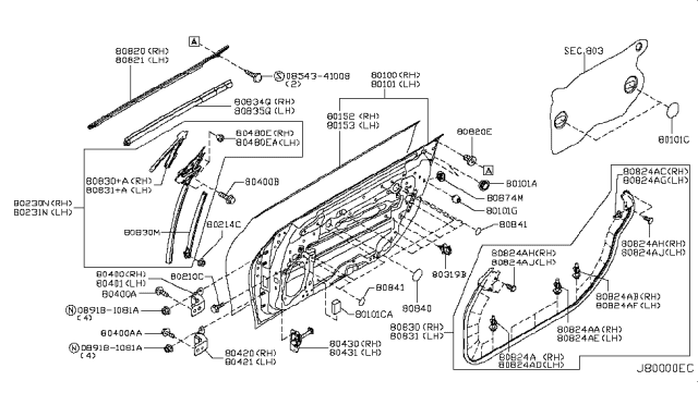 2010 Nissan 370Z Clip-Weatherstrip Diagram for 80850-1EA0D