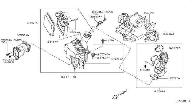 2017 Nissan 370Z Pipe Assembly Air Diagram for 16576-EY00B