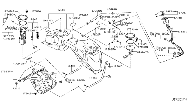 2016 Nissan 370Z Filler Cap Assembly Diagram for 17251-3GM0B