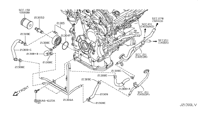 2015 Nissan 370Z Hose Water Diagram for 21306-JK21D