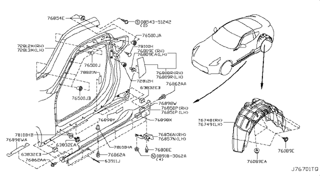 2017 Nissan 370Z FINISHER Assembly- Front Pillar, RH Diagram for 76836-6GH0B