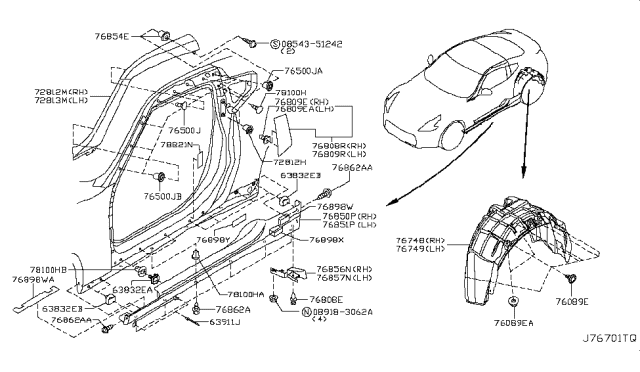 2017 Nissan 370Z FINISHER Assembly- Front Pillar, LH Diagram for 76837-6GH0B