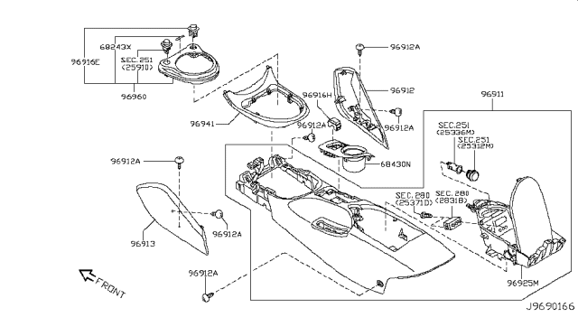 2017 Nissan 370Z Cup Holder Assembly Diagram for 68430-6GE0A