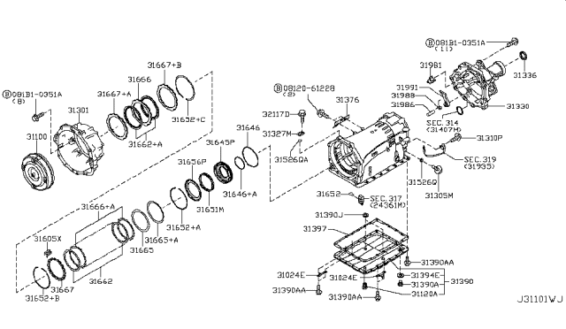 2019 Nissan 370Z Bolt Diagram for 31377-41X6A