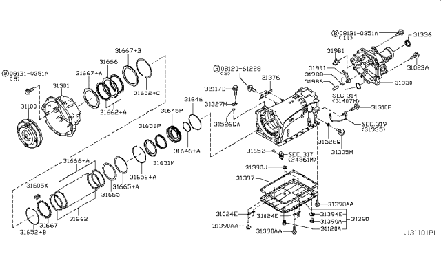 2012 Nissan 370Z Housing - Converter Diagram for 31301-1XJ0D