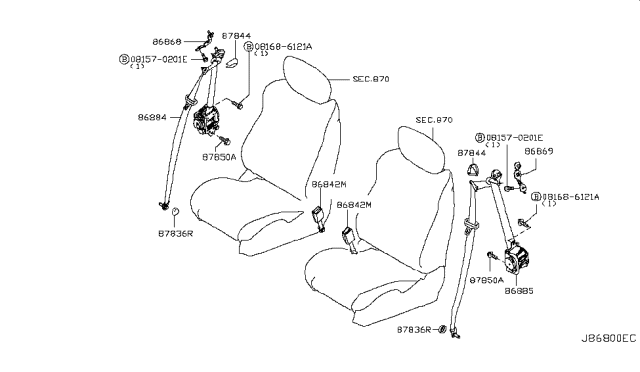 2010 Nissan 370Z Front Seat Belt Diagram 1