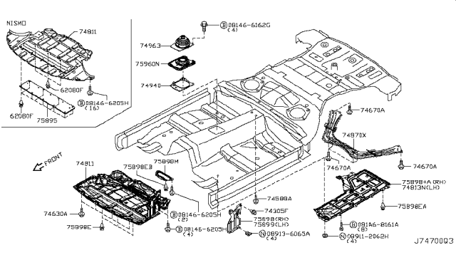 2010 Nissan 370Z Cover Front Under Diagram for 75881-JK000