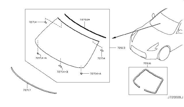 2010 Nissan 370Z Insulator-Windshield Diagram for 72717-1EA0A