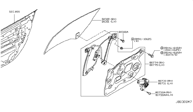 2019 Nissan 370Z Front Door Window & Regulator Diagram 1