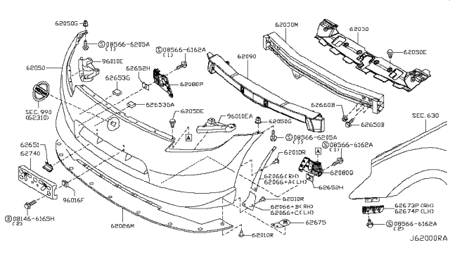 2009 Nissan 370Z Bracket-Front Bumper Side,LH Diagram for 62223-1EA0A