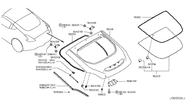 2012 Nissan 370Z Stay Assy-Back Door,LH Diagram for 90453-1EA0A