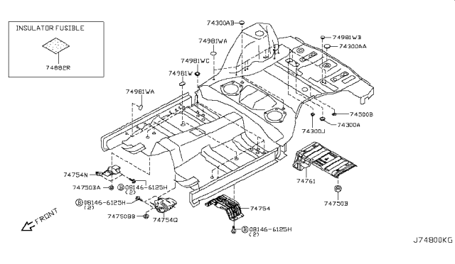 2018 Nissan 370Z INSULATOR-Heat,Front Floor Diagram for 74754-1EA0A