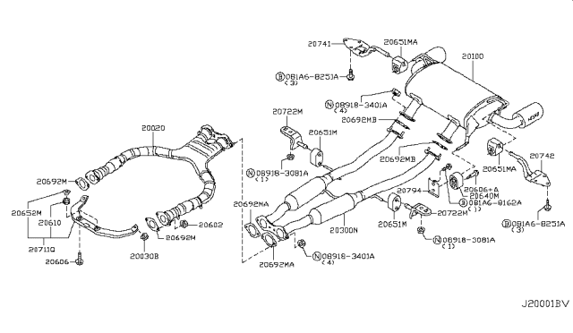 2011 Nissan 370Z Exhaust Tube & Muffler Diagram 1