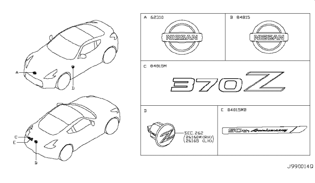 2019 Nissan 370Z Emblem-Trunk Lid Diagram for 84895-6GK0A