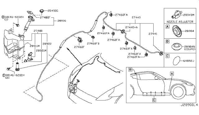 2015 Nissan 370Z Washer Nozzle Assembly, Passenger Side Diagram for 28930-1EA0A