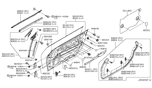 2010 Nissan 370Z Weatherstrip-Door,Lower Front RH Diagram for 80836-1EA0A